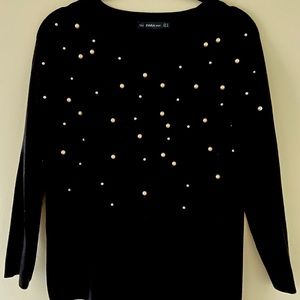 Black ZARA KNIT SWEATER TOP WITH IVORY PEARL DETAIL